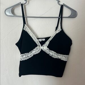 Bear Dance Black Top with White Lace Detail